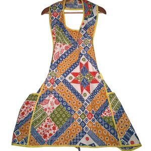 Vinitage Apron Adult Patchwork Floral Print Yellow Pockets Grannycore